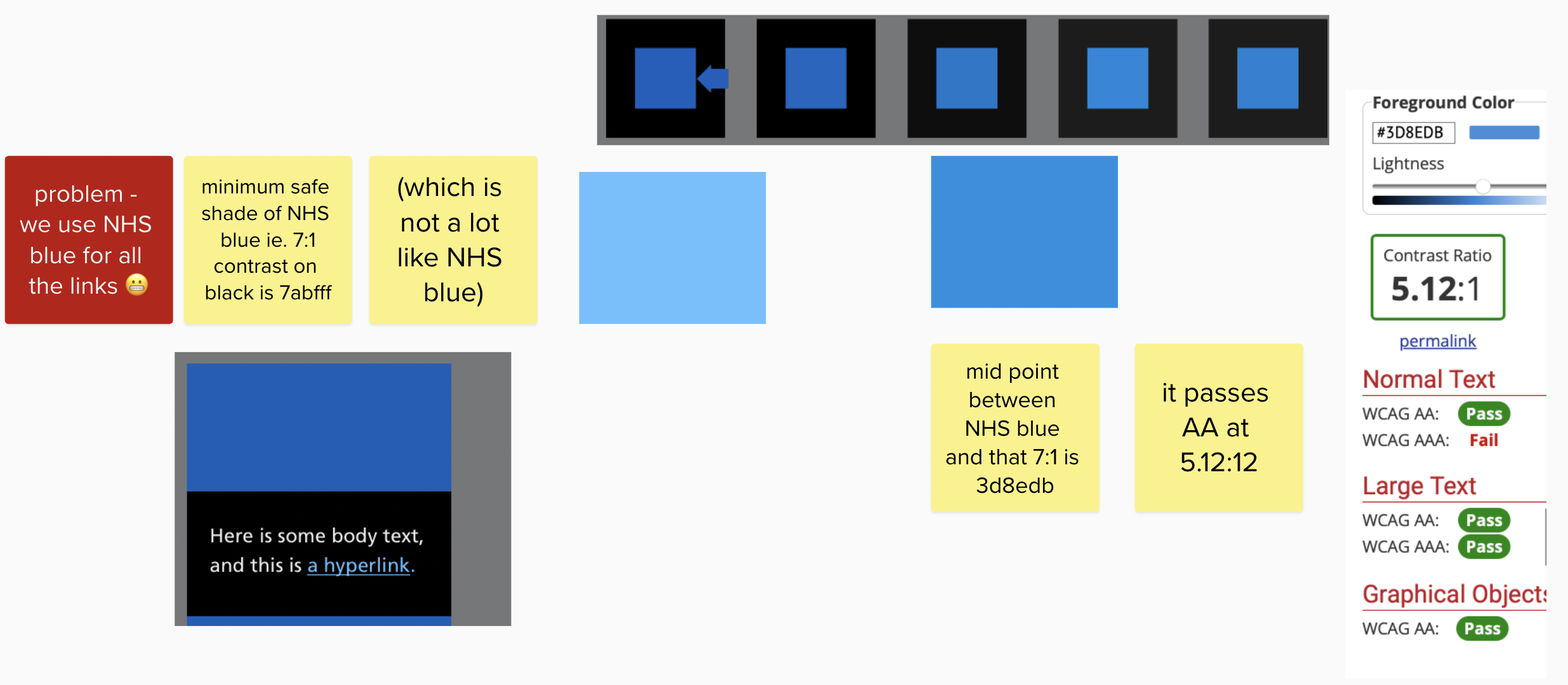 Issues using NHS blues vs WCAG colour contrast outputs