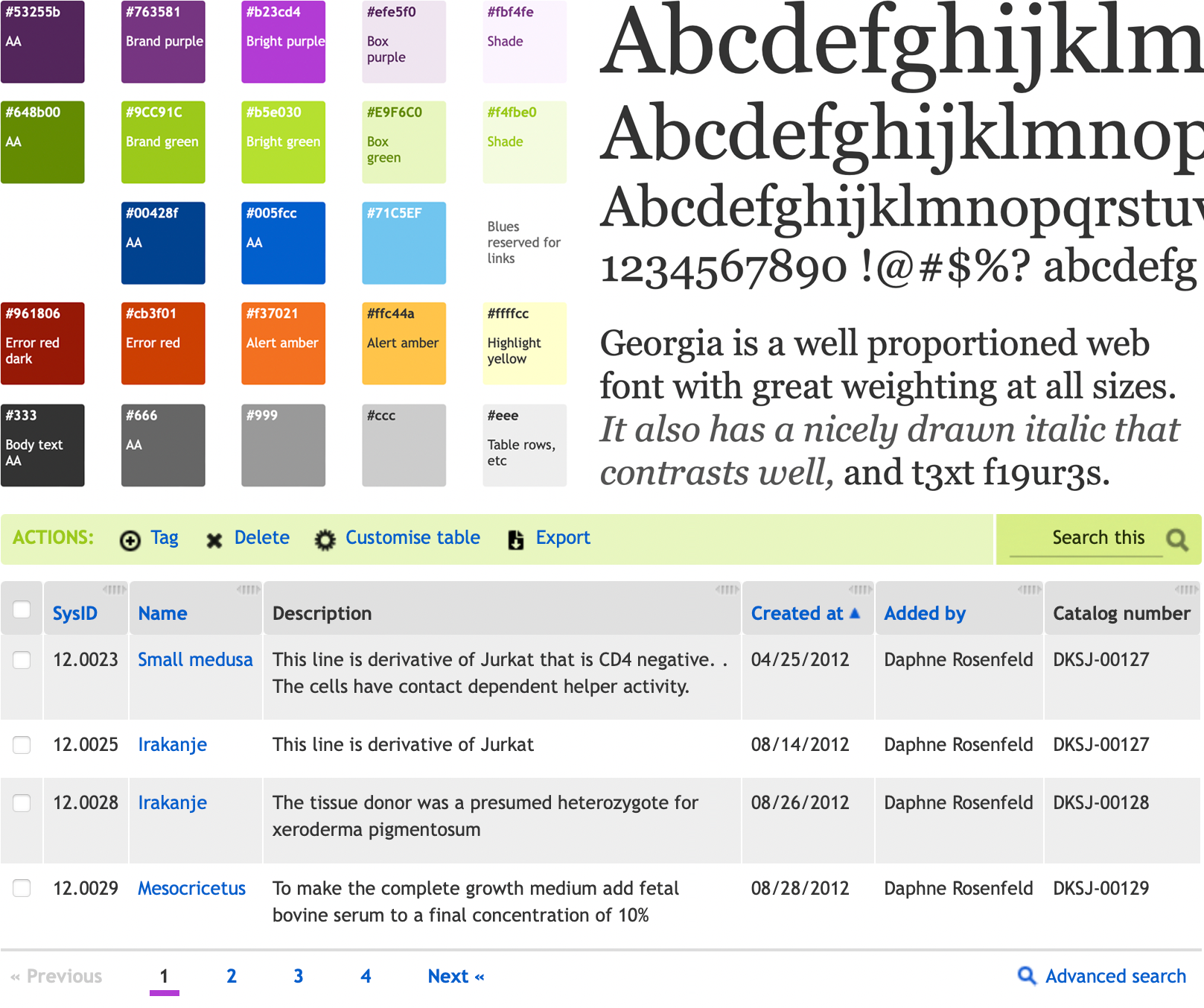 Examples from the Labguru design system